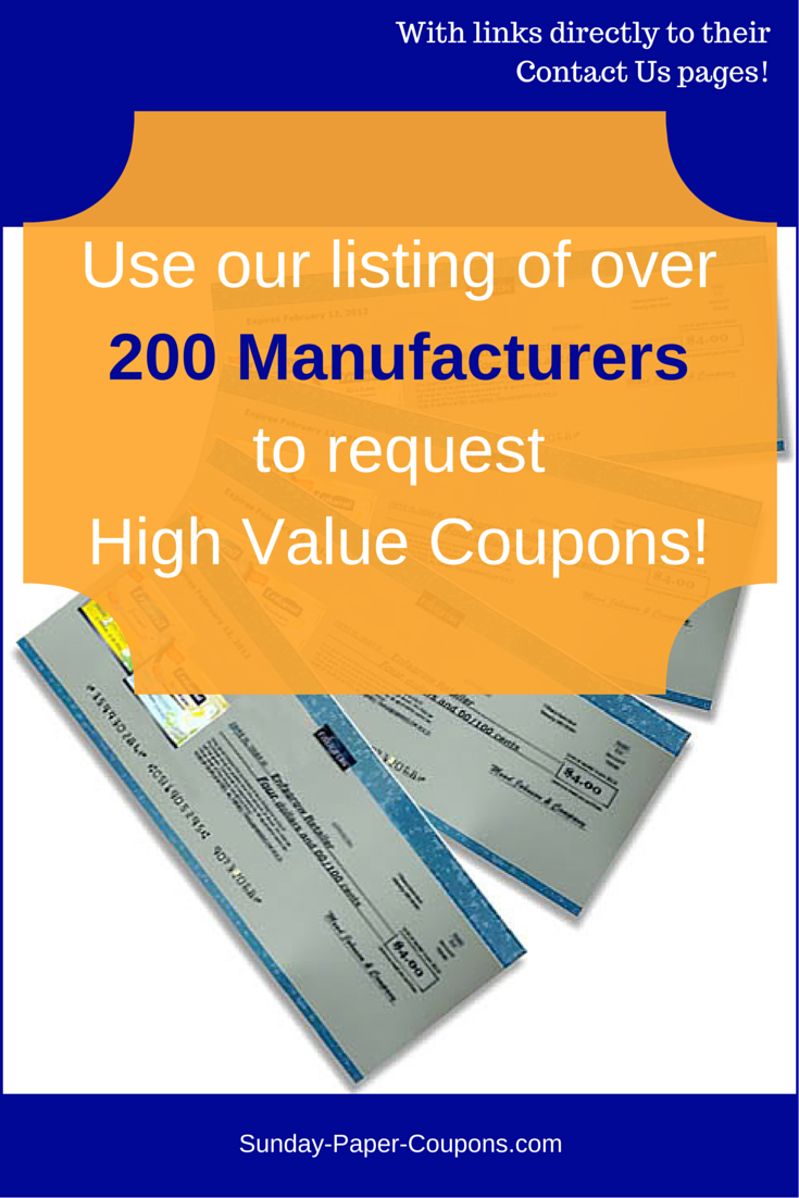 Free Manufacturer Coupons From 200 Manufacturers